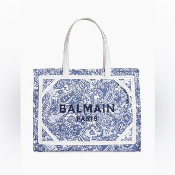Balmain Medium B-Army Paislet Canvas Shopper Bag in blue designer women’s